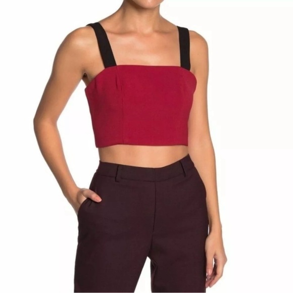 ANTHROPOLOGIE Line + Dot Rosey Crop Top Red Black Square Neckline Size Medium - Picture 1 of 14